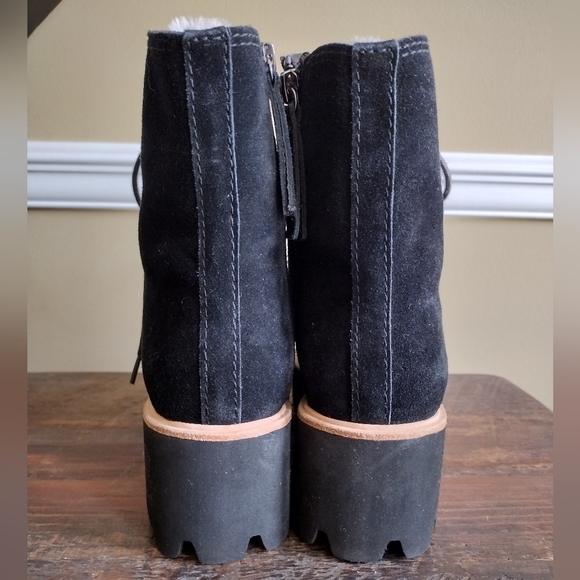 ALL BLACK Black Cream Suede Shearling Lug Flatform Platform Boots Size 37.5 (7) - Picture 5 of 12